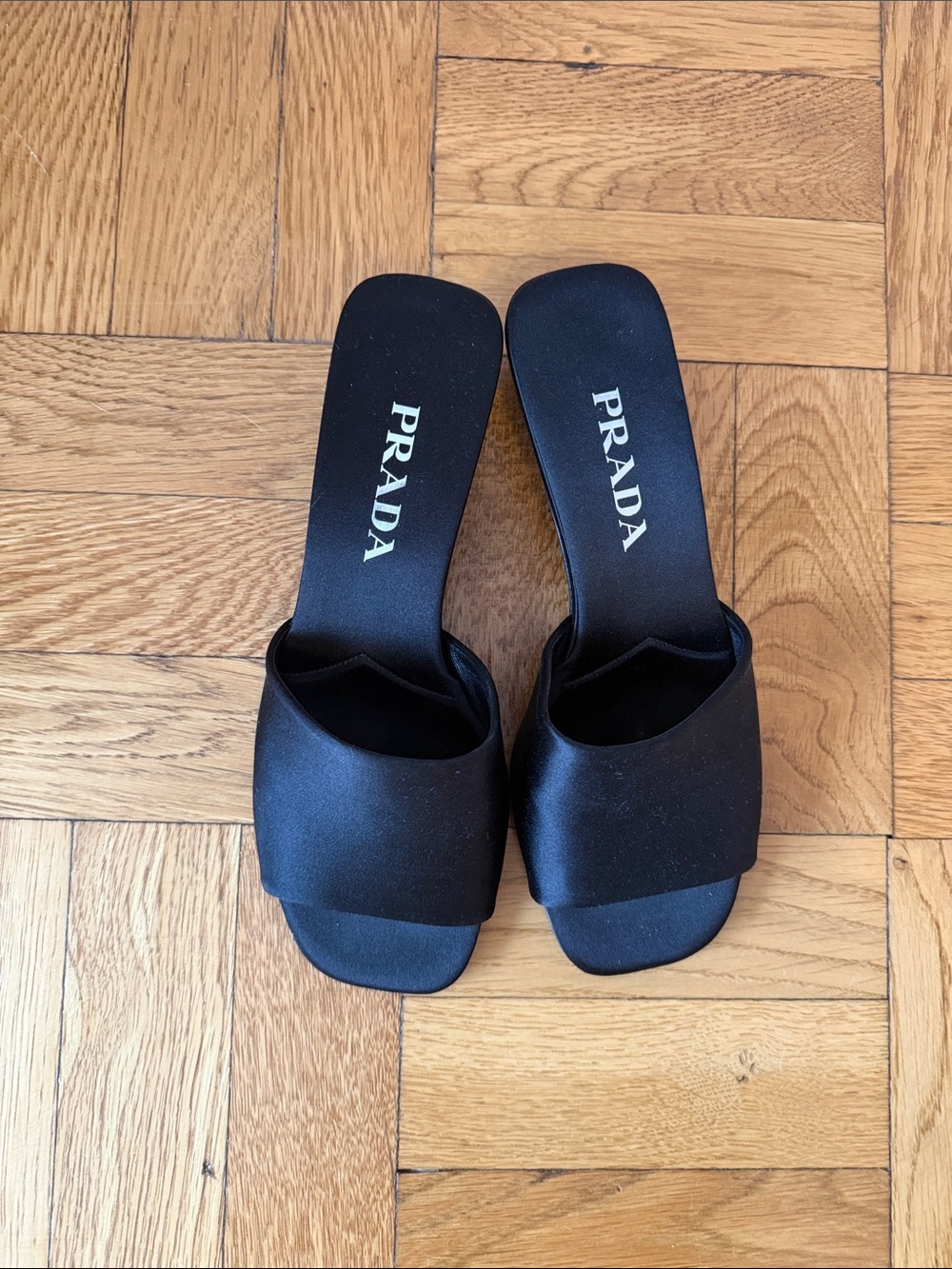 Prada Black Satin Open-Toe Slide Mules